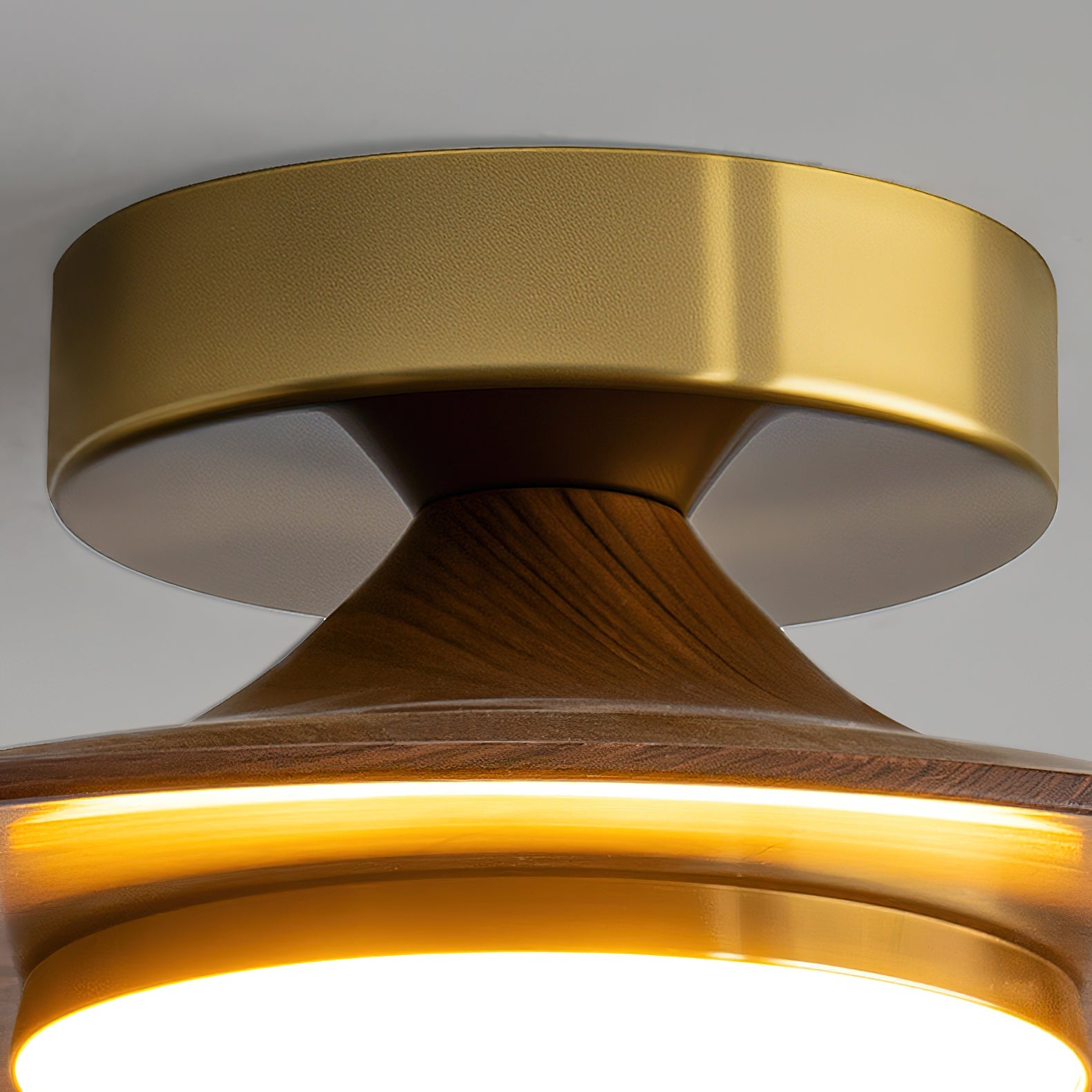 Contemporary Flush Mount Ceiling Light Fixture with Metal Frame and Wood Accent – 24cm Diameter LED Ceiling Lamp