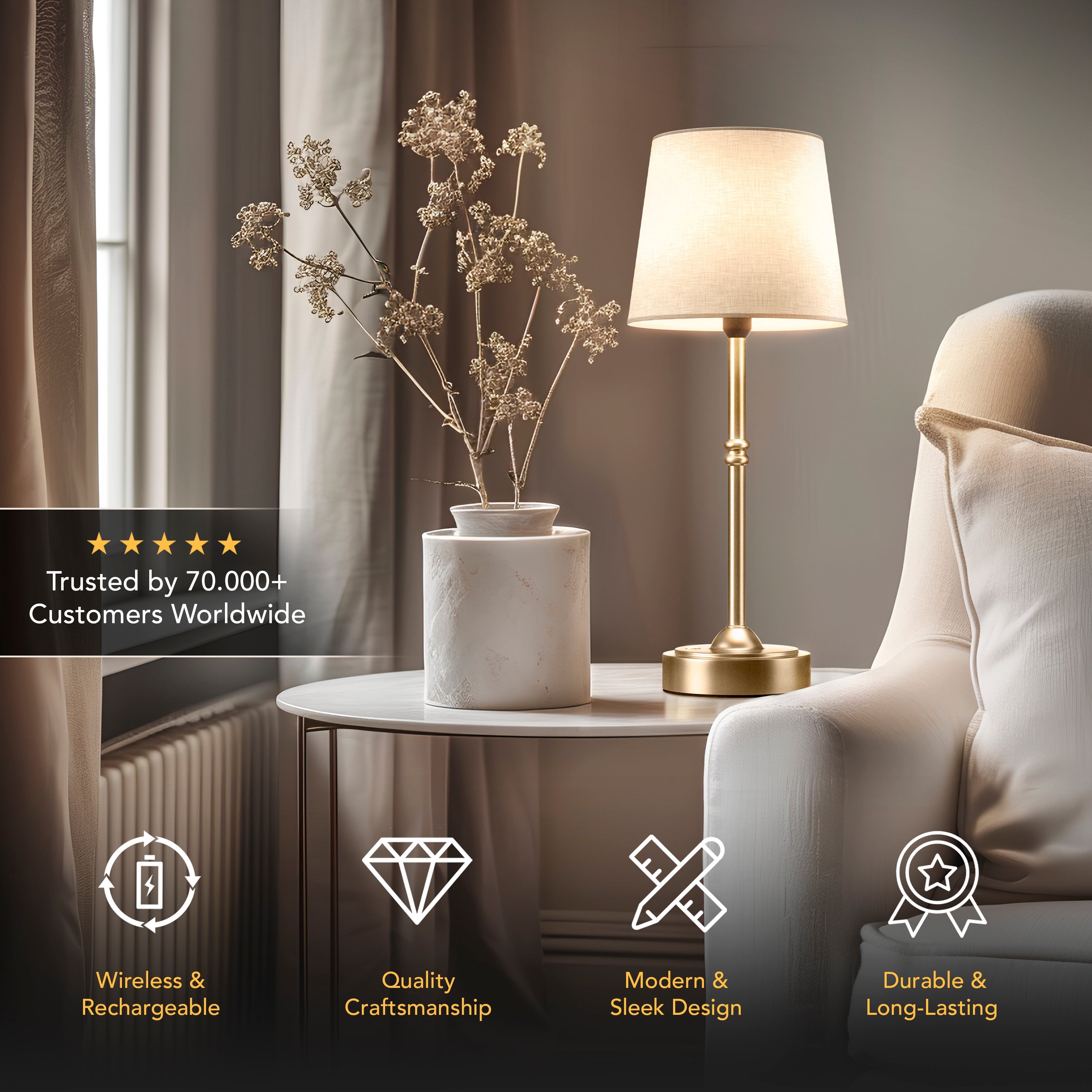 Contemporary Table Lamp with Adjustable Brightness – Modern Bedside or Living Room Lamp in Black and White