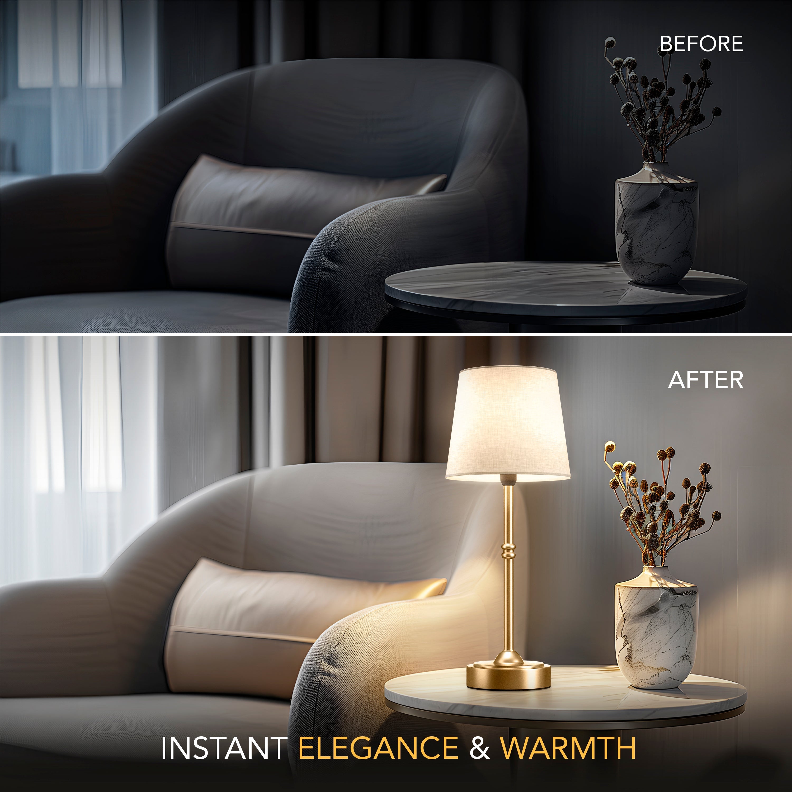 Contemporary Table Lamp with Adjustable Brightness – Modern Bedside or Living Room Lamp in Black and White