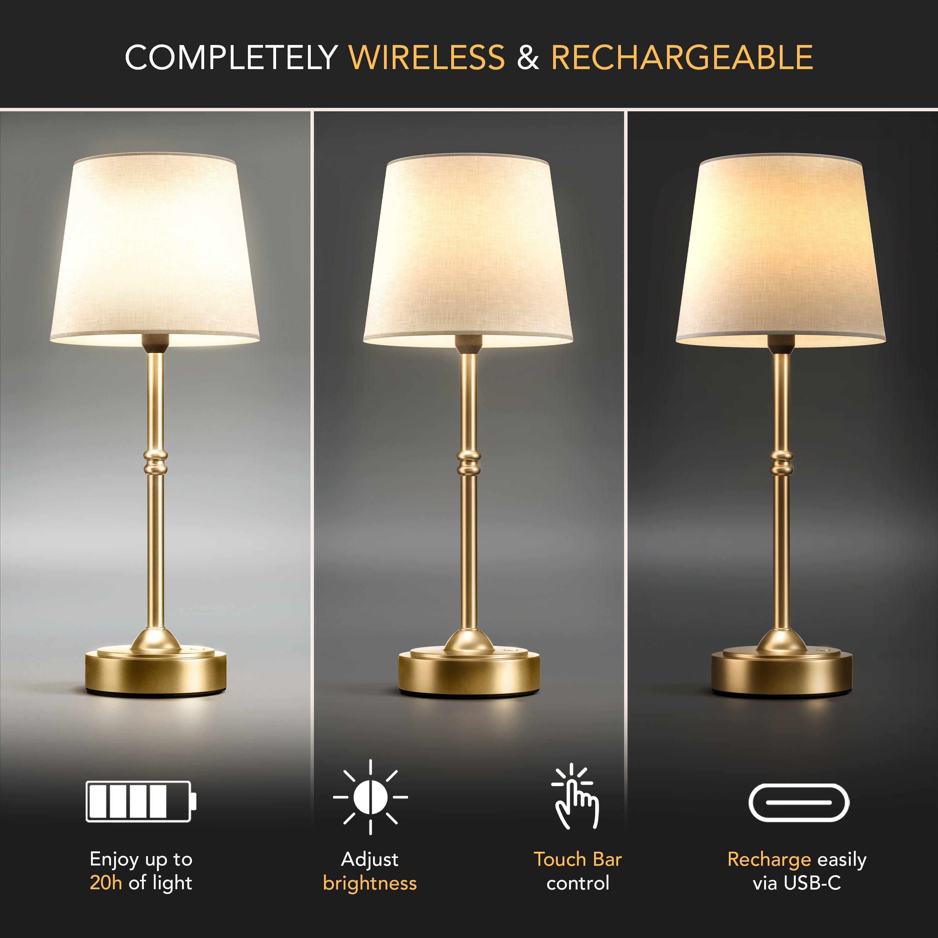Contemporary Table Lamp with Adjustable Brightness – Modern Bedside or Living Room Lamp in Black and White