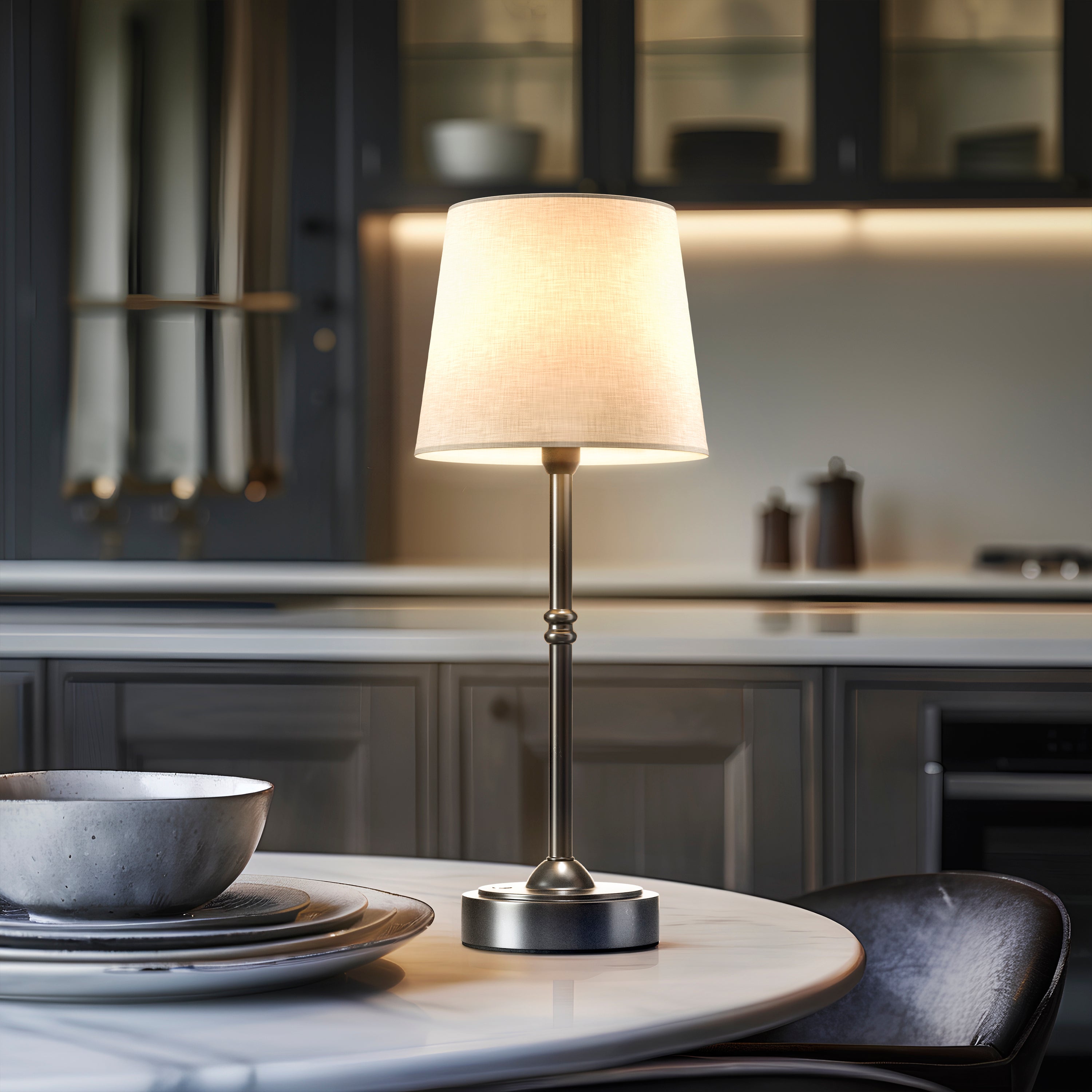 Contemporary Table Lamp with Adjustable Brightness – Modern Bedside or Living Room Lamp in Black and White