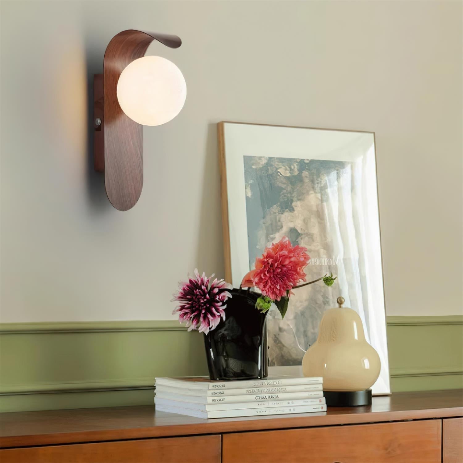 Curved Fixture and Frosted Globe Wall Lamp