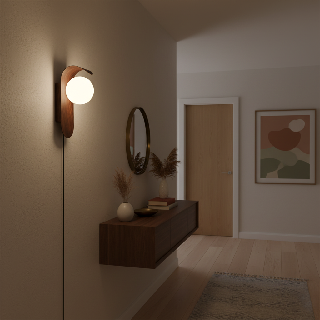Curved Fixture and Frosted Globe Wall Lamp
