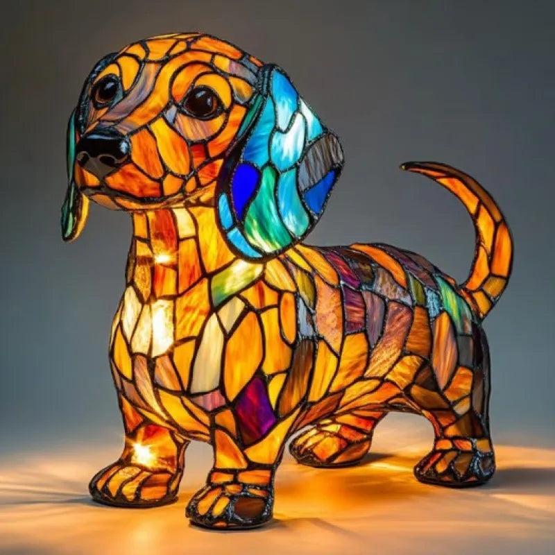 Dachshund Comfort Lamp with Geometric Art Design – Warm Lighting, Battery or Mains, High-Quality Resin, Compact 6.9” x 6.7”
