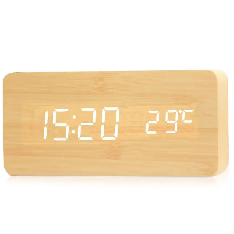Digital Wooden Alarm Clock with LED Display – Silent, Eco-Friendly Design