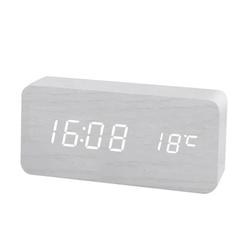 Digital Wooden Alarm Clock with LED Display – Silent, Eco-Friendly Design