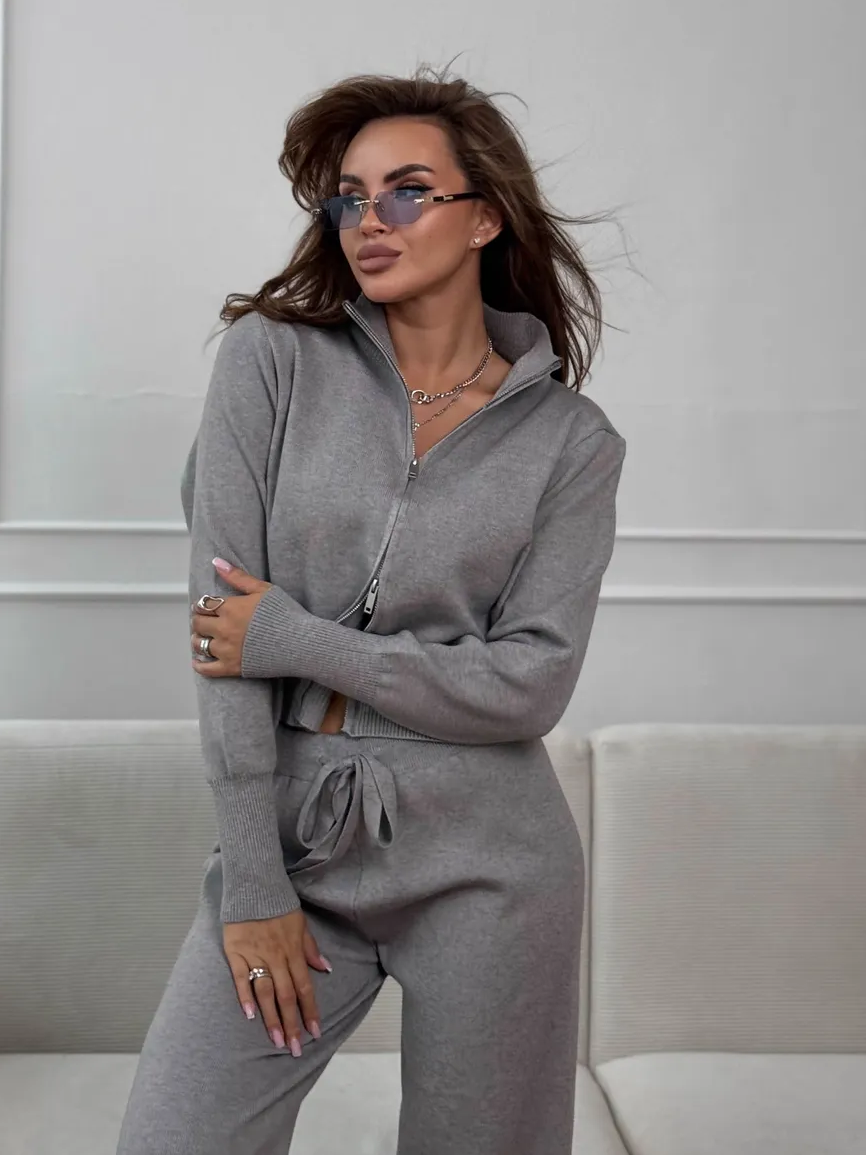 Women's Double-Zip Slim-Fit Knit Sweater Set