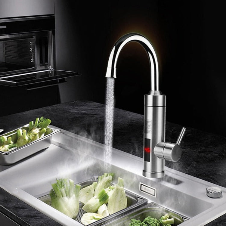 Electric Instant Hot Water Kitchen Faucet with Stainless Steel Housing