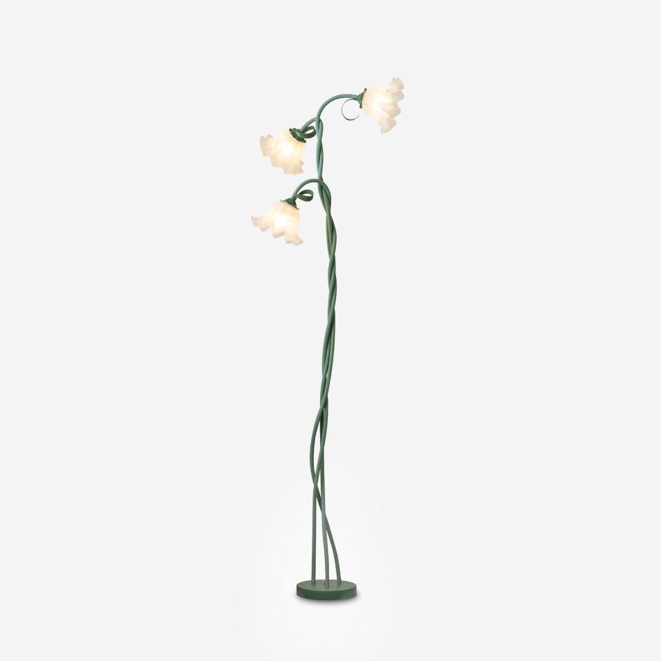 Elegant Modern Floor Lamp with Green Matte Finish and White Acrylic Shade for Living Room