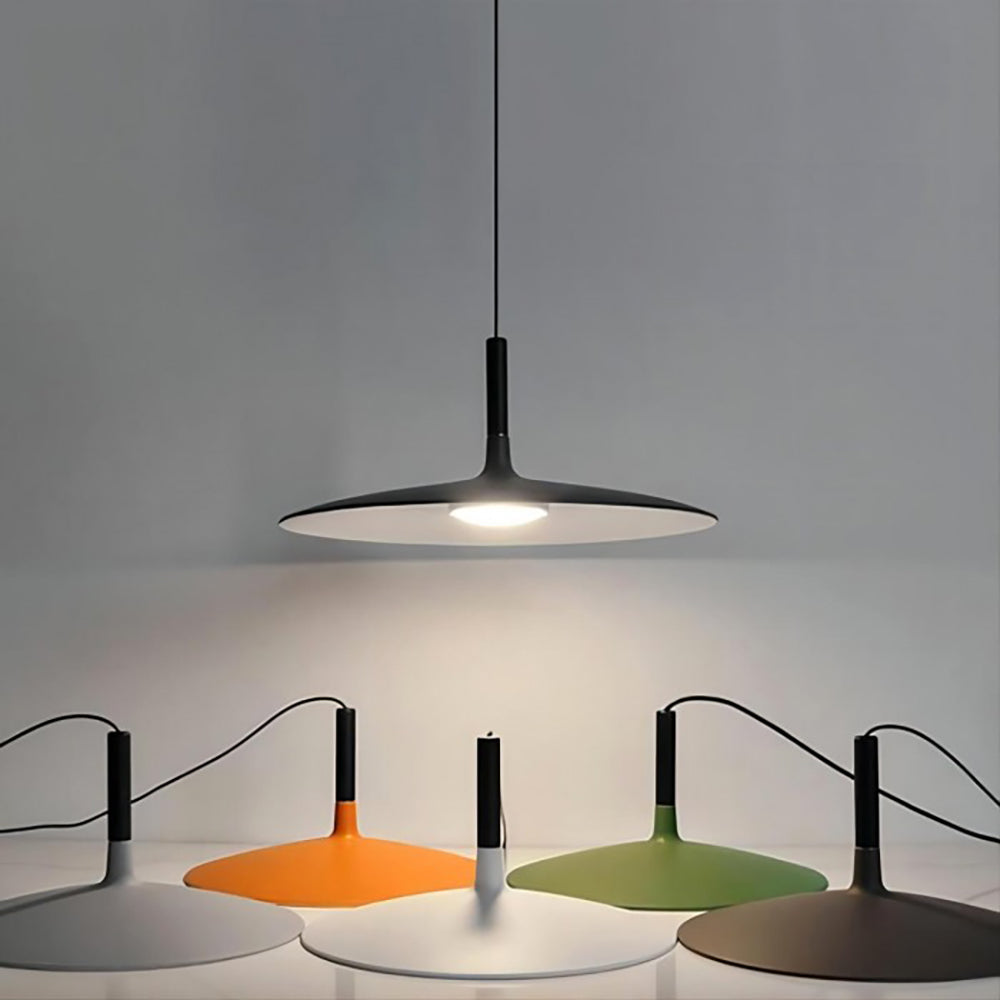 Flat LED Pendant Light with Wide Aluminum Shade