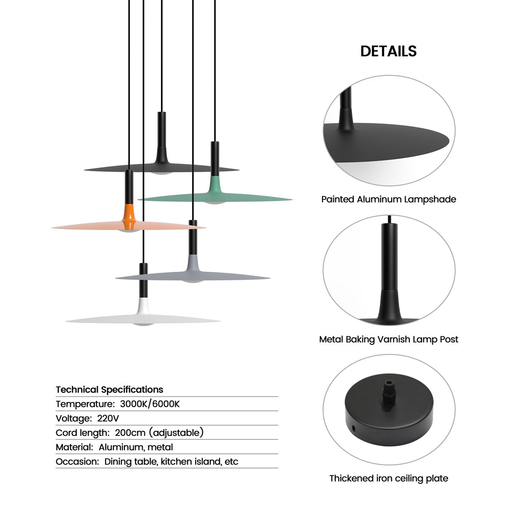 Flat LED Pendant Light with Wide Aluminum Shade