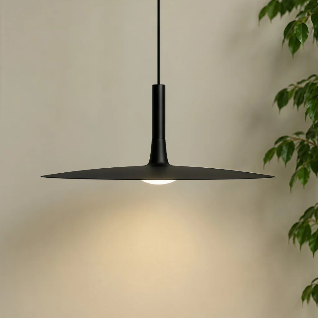 Flat LED Pendant Light with Wide Aluminum Shade
