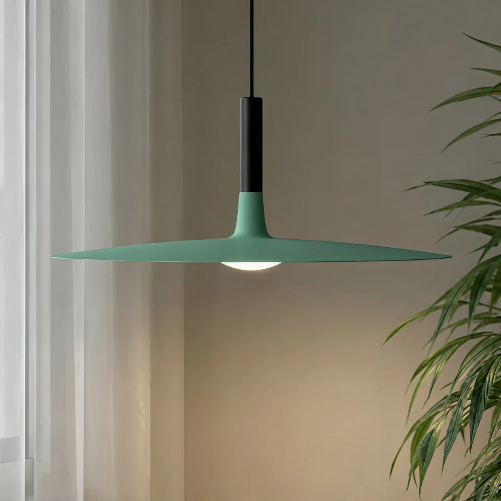 Flat LED Pendant Light with Wide Aluminum Shade