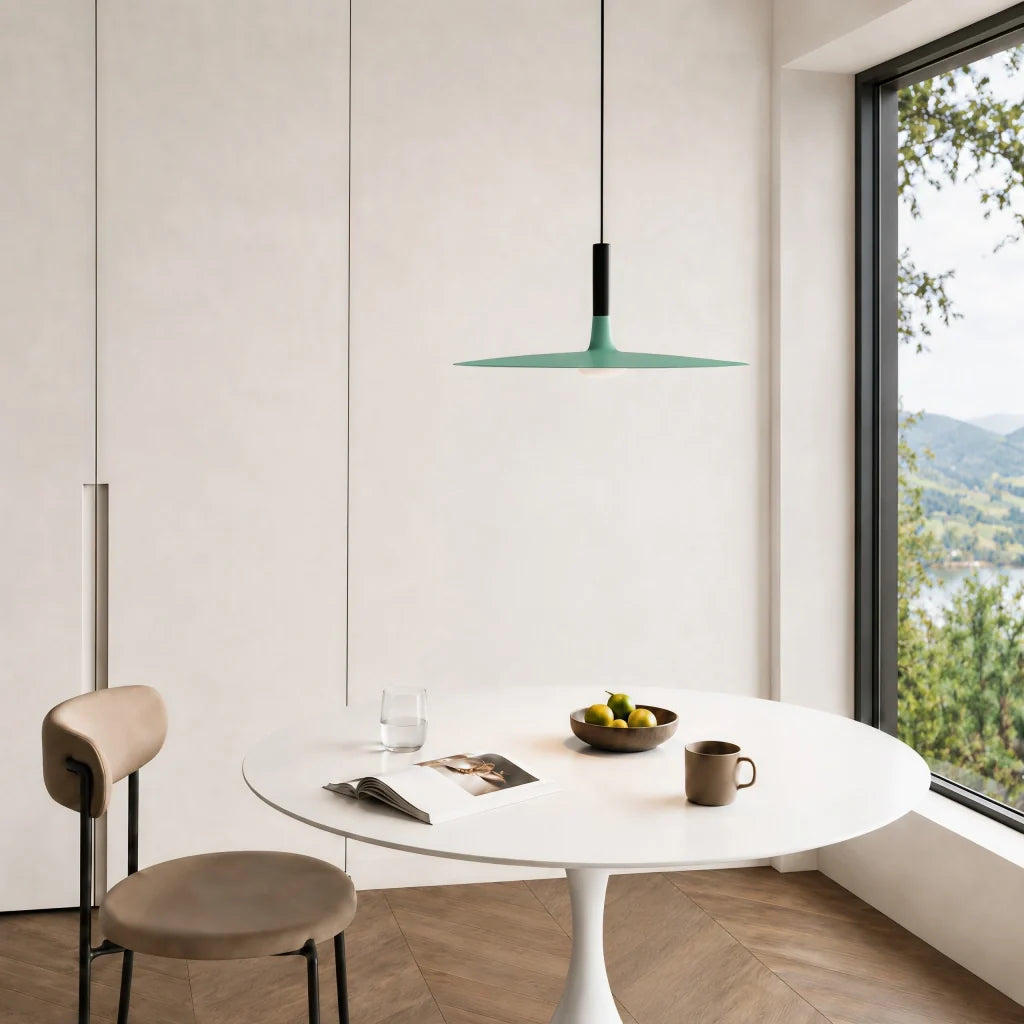 Flat LED Pendant Light with Wide Aluminum Shade