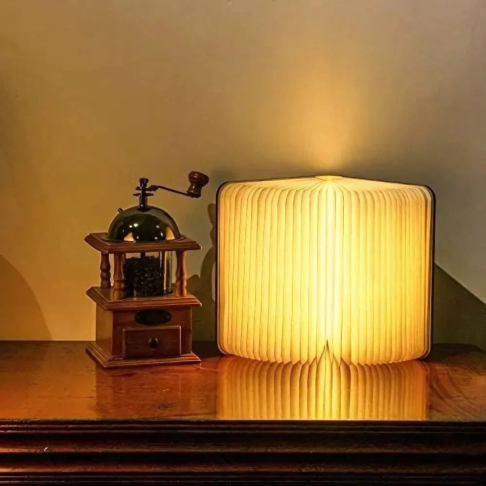 Foldable Rechargeable Table Lamp 360° Portable Wooden Book Light