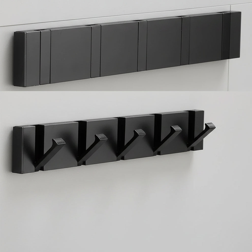 Foldable Stainless Steel Wall-Mounted Coat Rack with Retractable Hooks