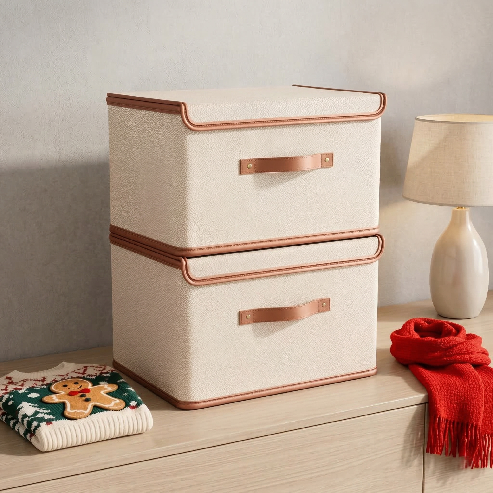 Foldable Storage Box with Lid – Textile Organizer with Handles for Clothes and Household Items