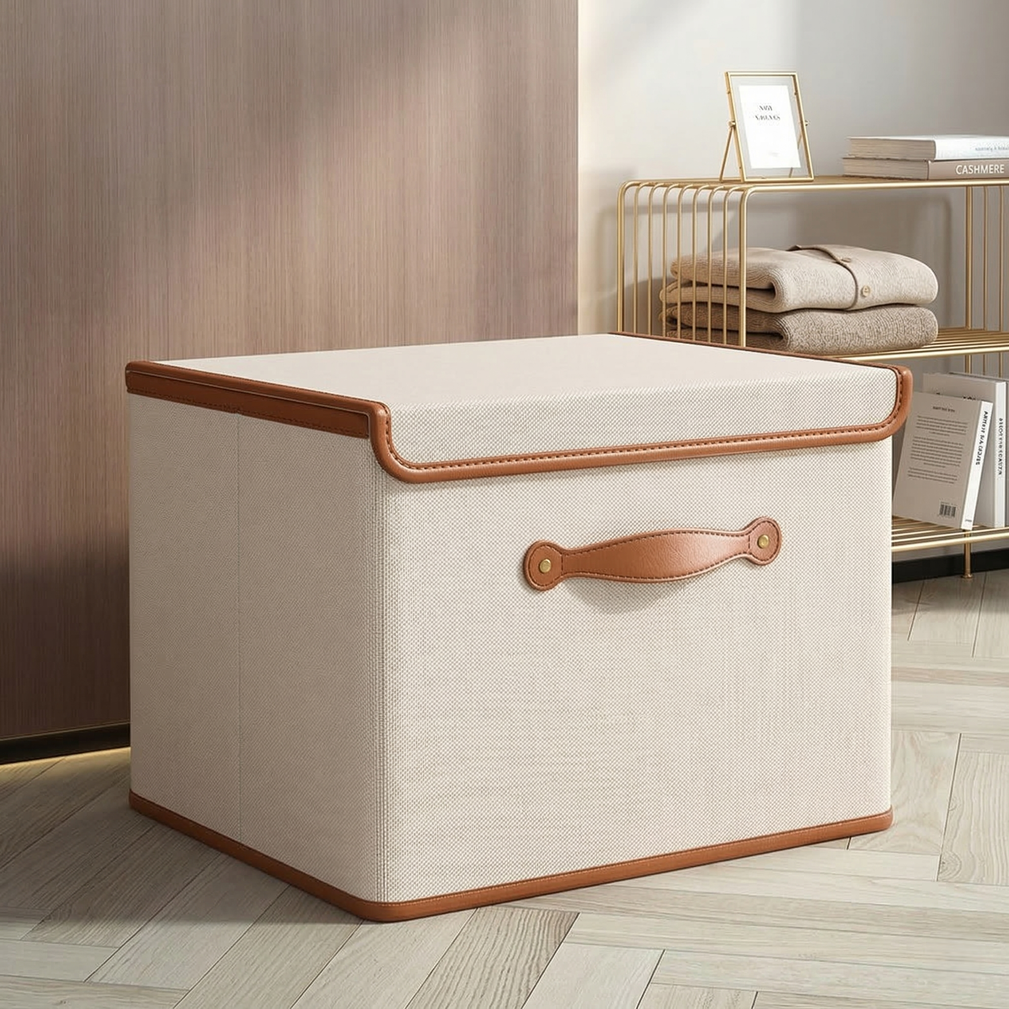Foldable Storage Box with Lid – Textile Organizer with Handles for Clothes and Household Items