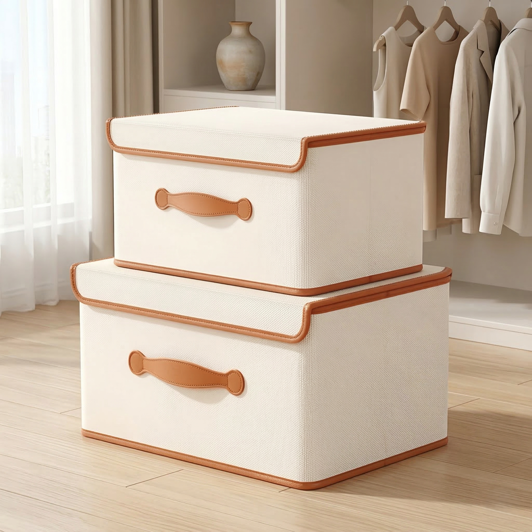 Foldable Storage Box with Lid – Textile Organizer with Handles for Clothes and Household Items