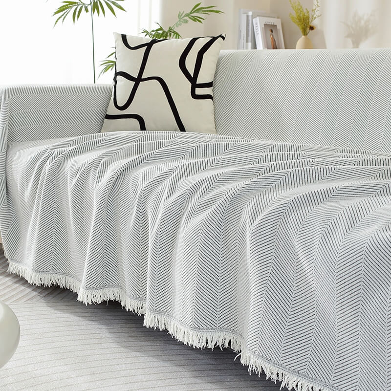 Fringed Machine-Washable Sofa Cover