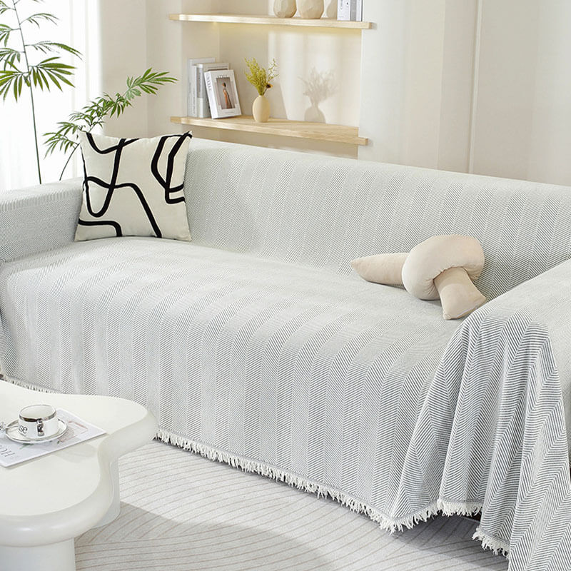 Fringed Machine-Washable Sofa Cover