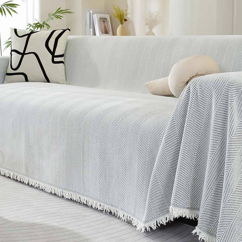 Fringed Machine-Washable Sofa Cover