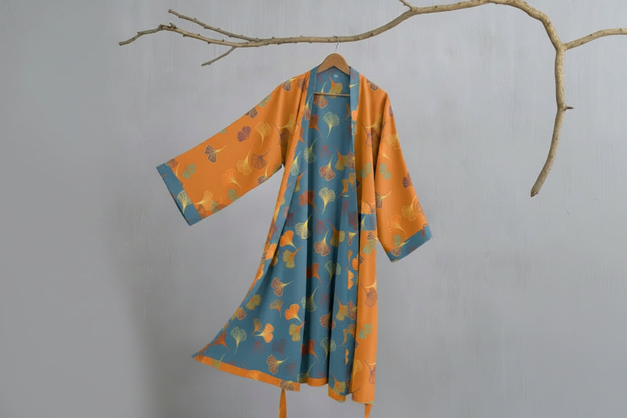 Ginkgo Biloba Leaf Pattern Bathrobe