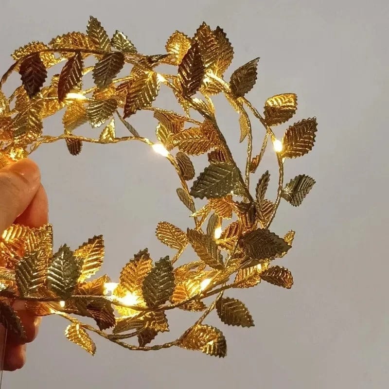 Gold Leaf LED String Lights – Battery Operated Outdoor Party Lights for Home Decor, Warm White Glow, IP65 Waterproof, Multiple Lengths