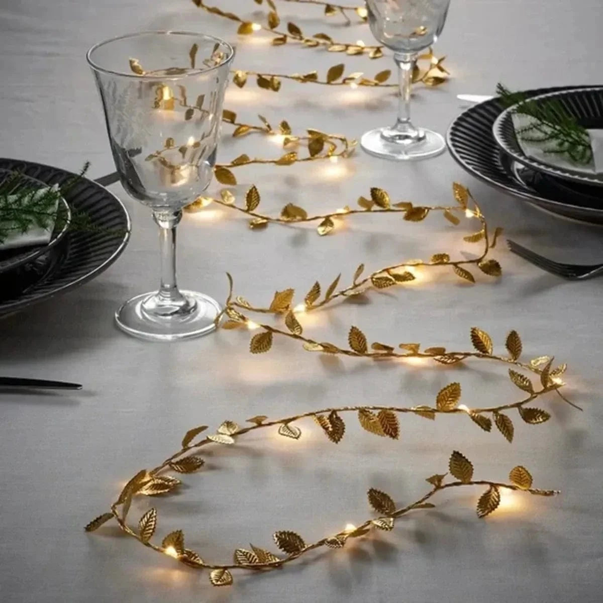 Gold Leaf LED String Lights – Battery Operated Outdoor Party Lights for Home Decor, Warm White Glow, IP65 Waterproof, Multiple Lengths
