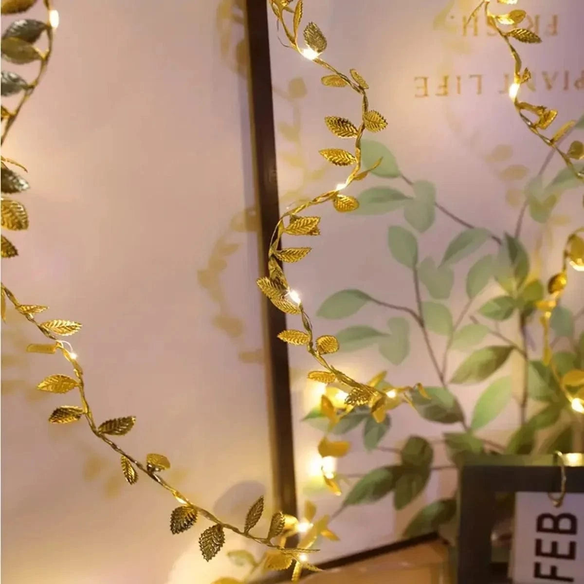Gold Leaf LED String Lights – Battery Operated Outdoor Party Lights for Home Decor, Warm White Glow, IP65 Waterproof, Multiple Lengths