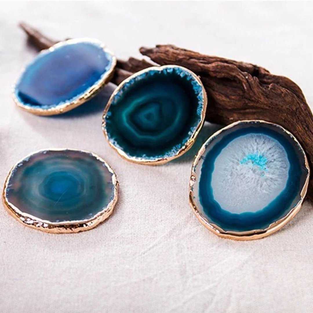 Gold-Plated Natural Stone Drink Coasters