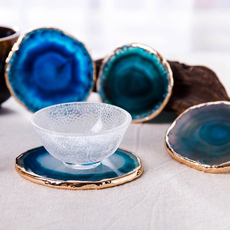 Gold-Plated Natural Stone Drink Coasters