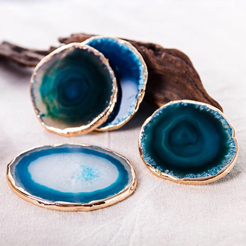 Gold-Plated Natural Stone Drink Coasters