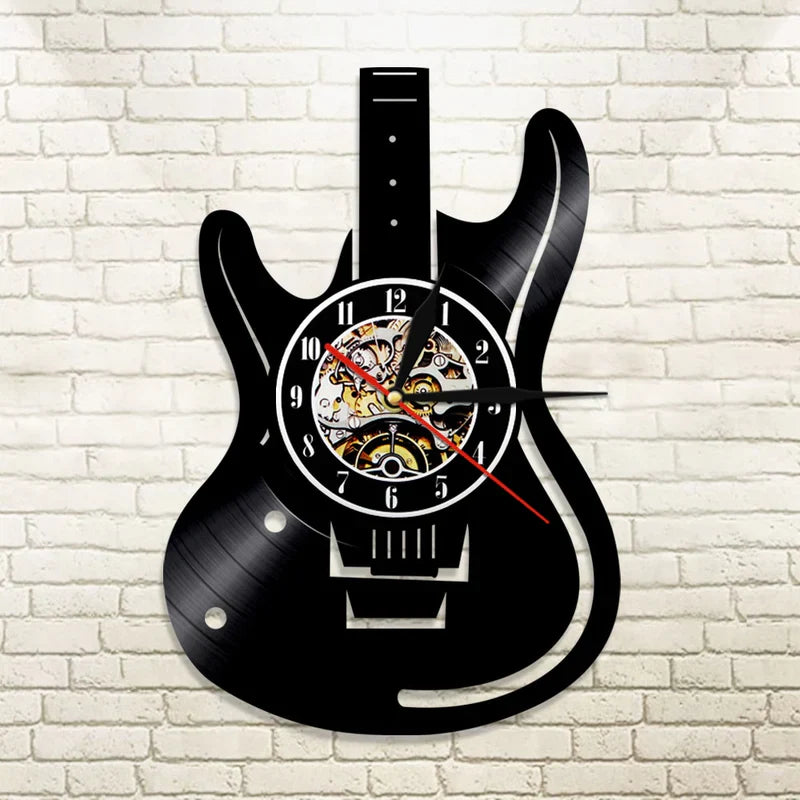 Guitar Vinyl Wall Clock with LED Options – Unique Music-Inspired Design for Music Lovers, Durable and Stylish