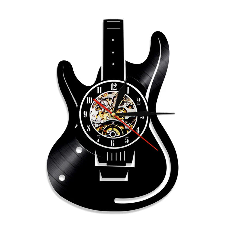 Guitar Vinyl Wall Clock with LED Options – Unique Music-Inspired Design for Music Lovers, Durable and Stylish