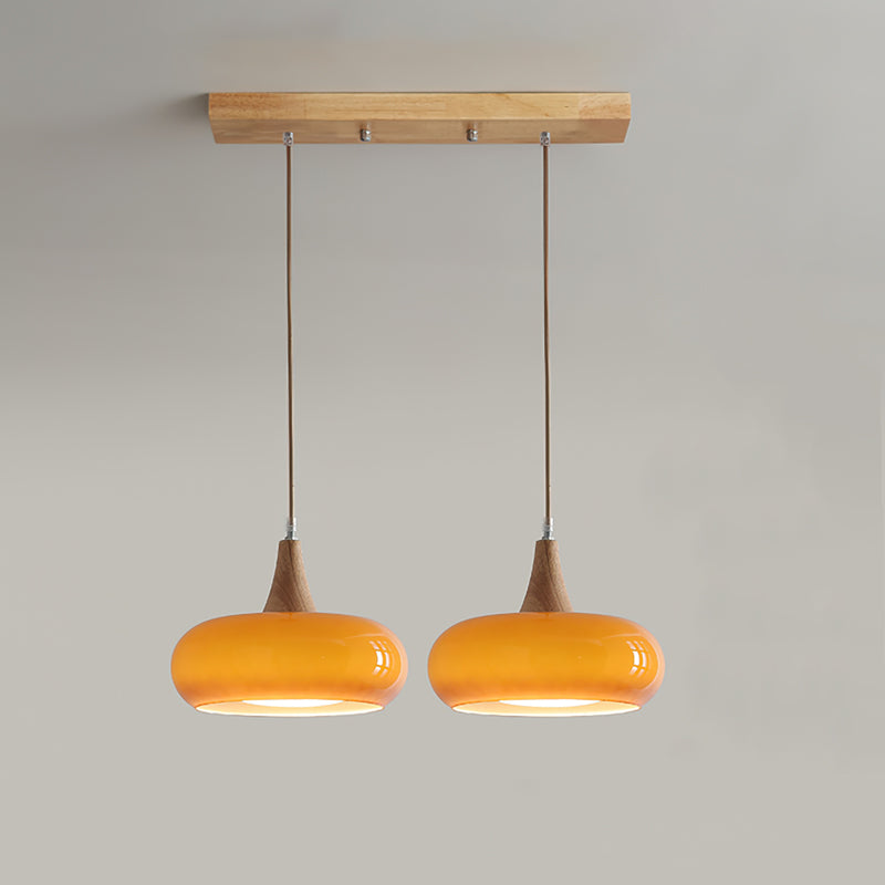 Hailie Pendant Lamp with Glass Shade and Wooden Accents – Modern Ceiling Light for Indoor Use