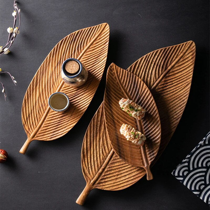 Handcrafted Wooden Serving Plate - Unique Black Walnut Leaf Platter for Elegant Dining and Decor
