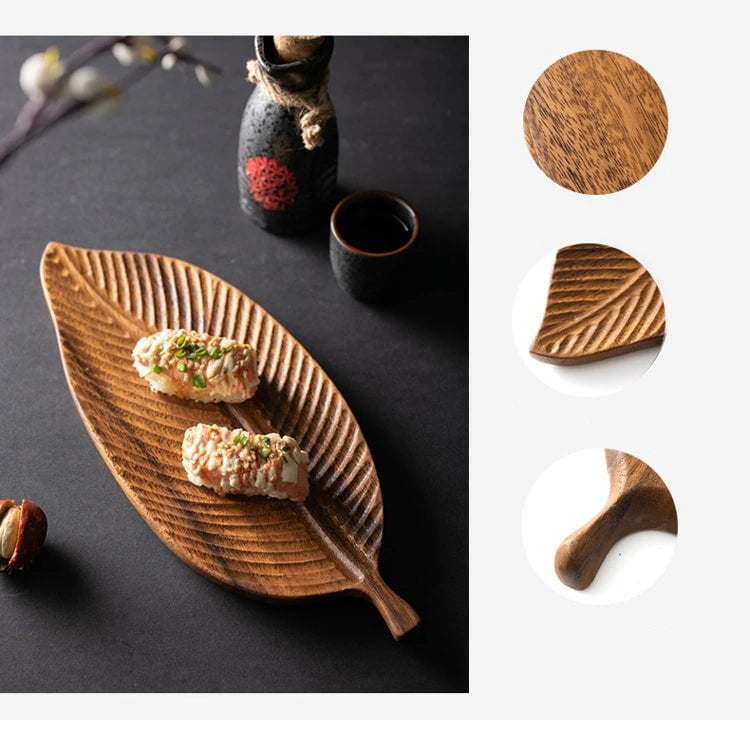 Handcrafted Wooden Serving Plate - Unique Black Walnut Leaf Platter for Elegant Dining and Decor