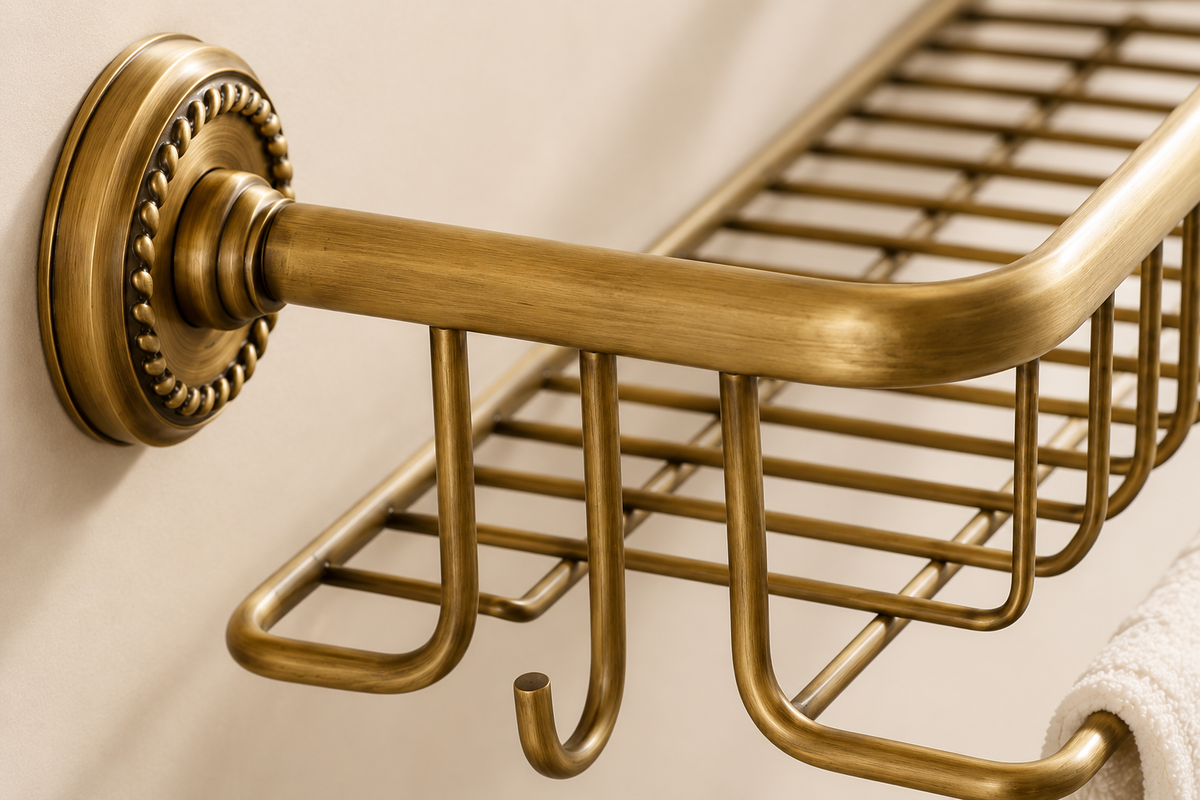 Brushed Brass Wire Wall Shelf 55 cm