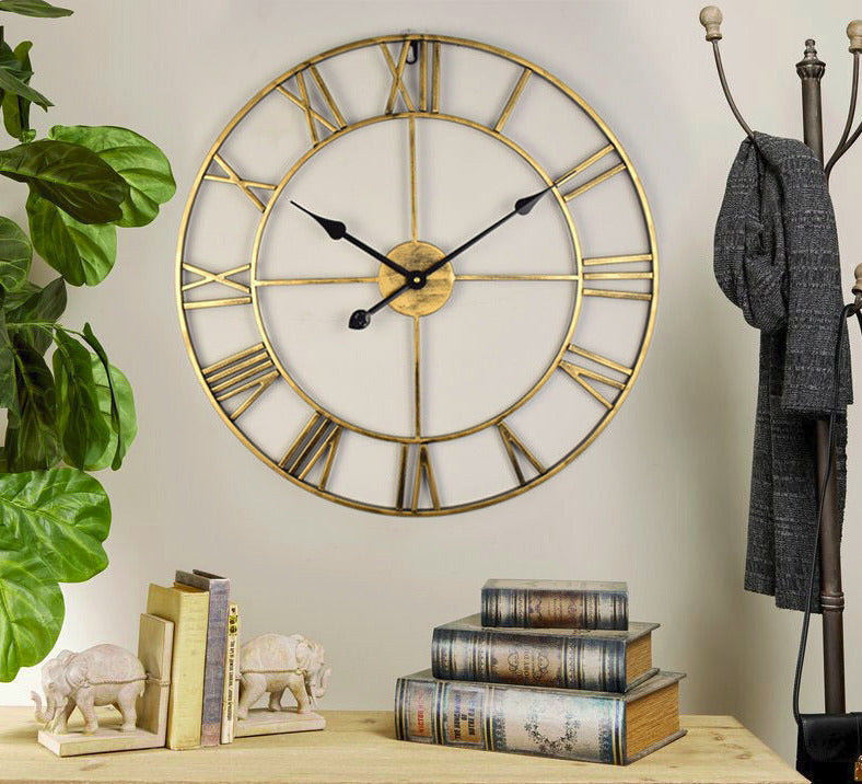 Large Vintage-Style Iron Wall Clock – 40 cm Diameter Retro Wall Clock Decor with Silent Movement