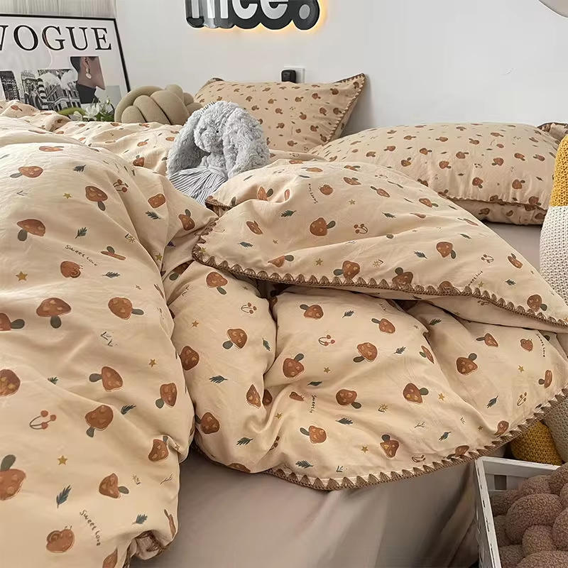Brown Forest Mushroom Polyester Bedding Set with Vintage Autumn Design
