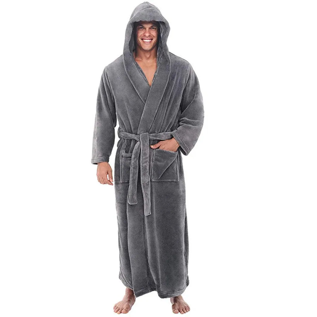 Machine-Washable Plush Hooded Bathrobe