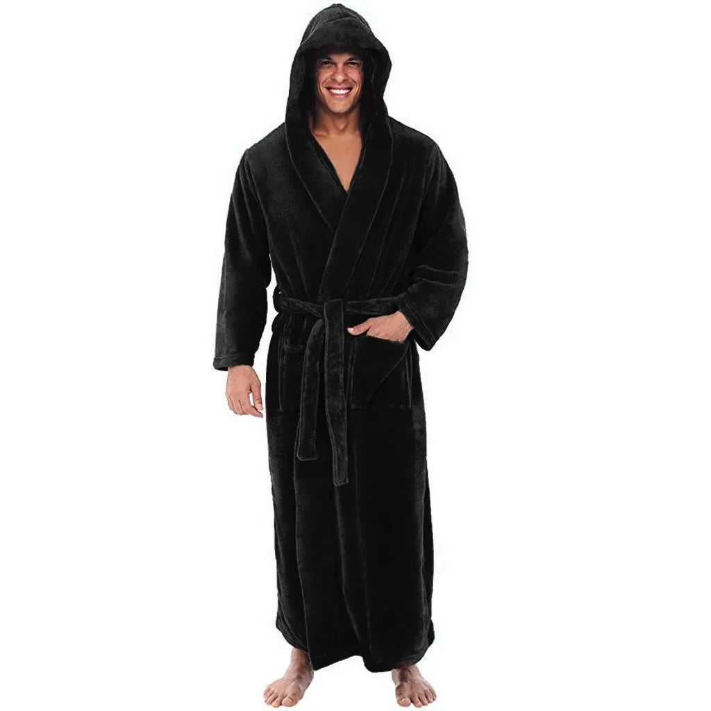 Machine-Washable Plush Hooded Bathrobe