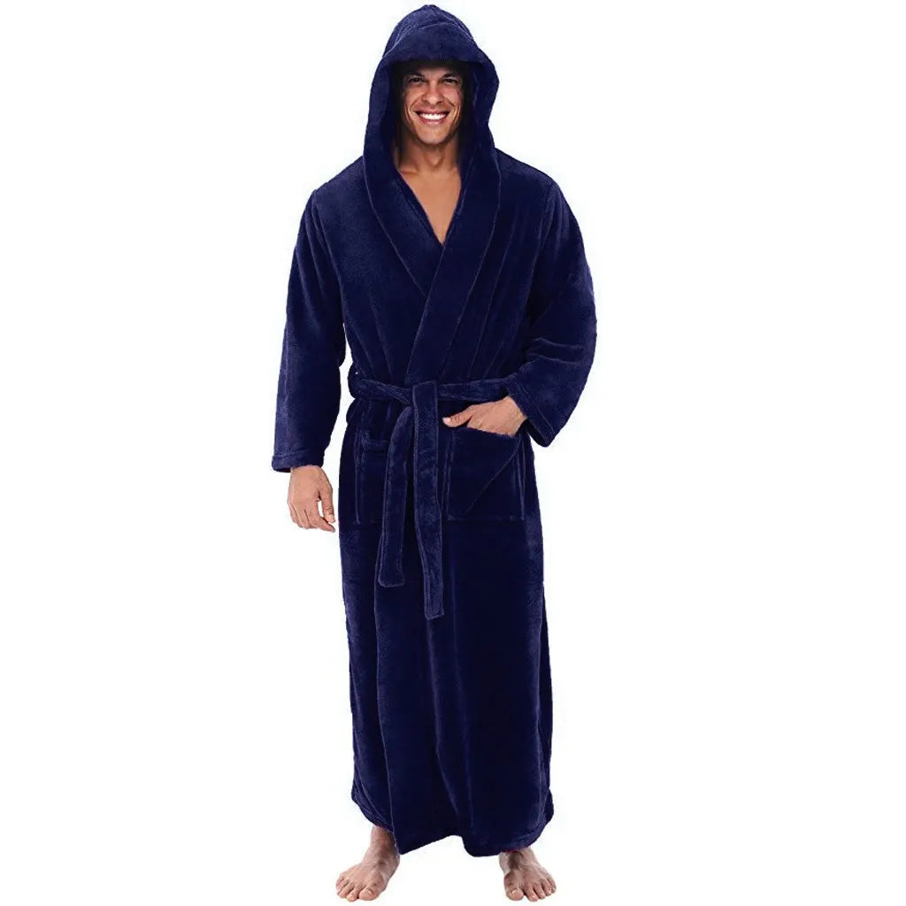 Machine-Washable Plush Hooded Bathrobe