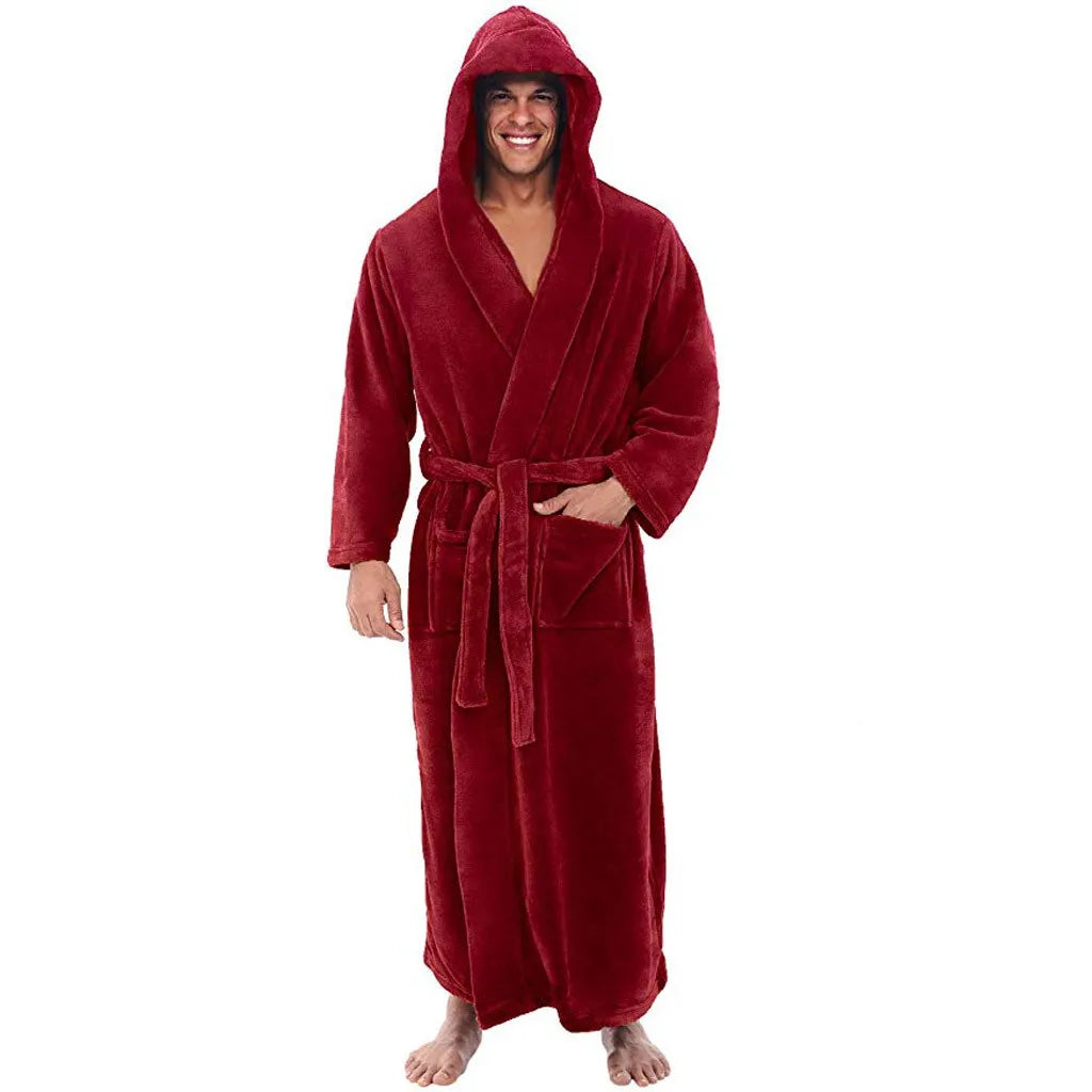 Machine-Washable Plush Hooded Bathrobe