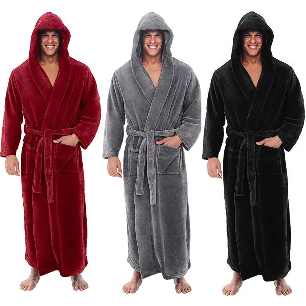 Machine-Washable Plush Hooded Bathrobe