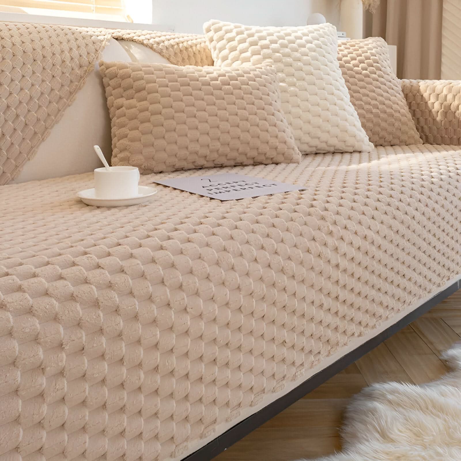 Machine-Washable Plush Sofa Cover