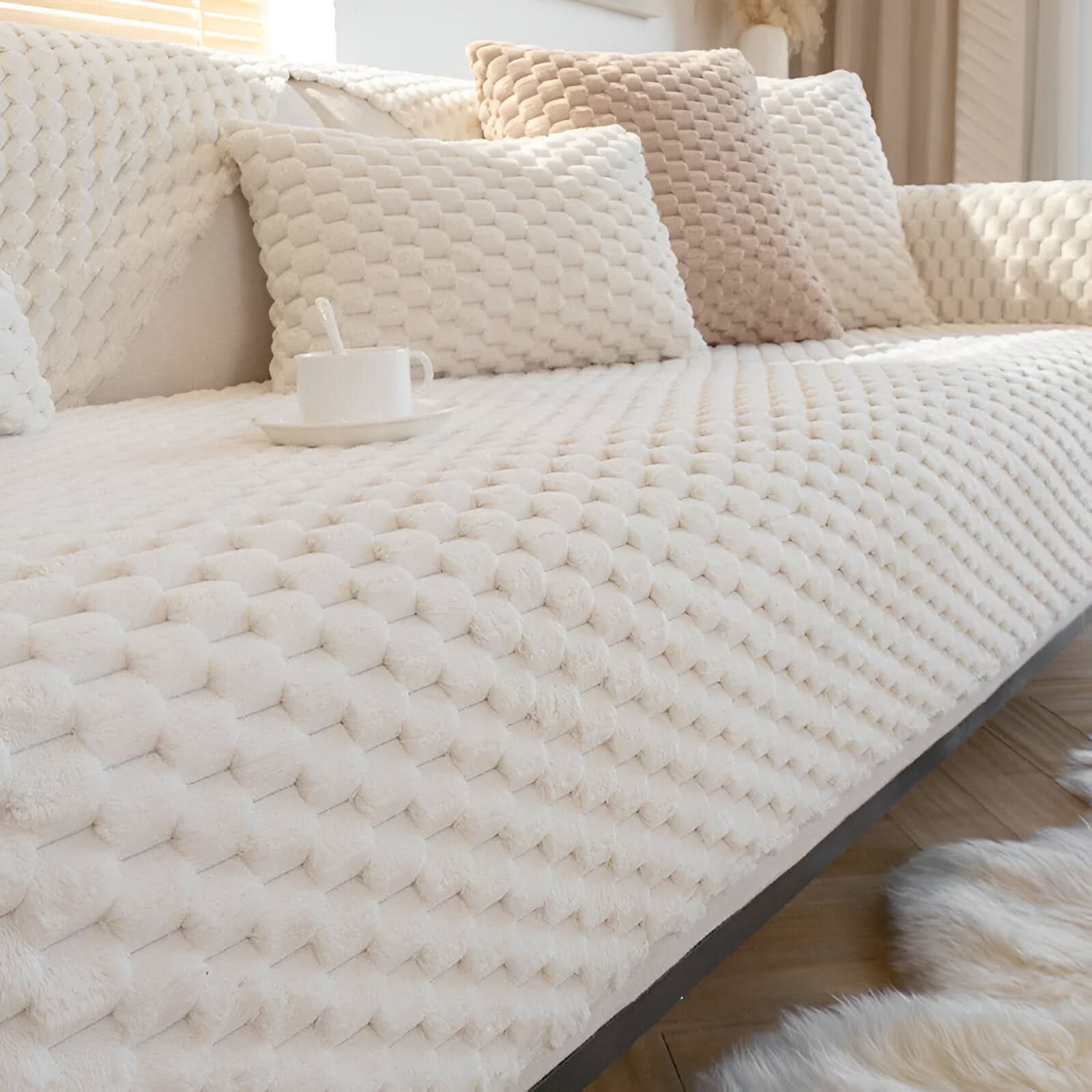 Machine-Washable Plush Sofa Cover