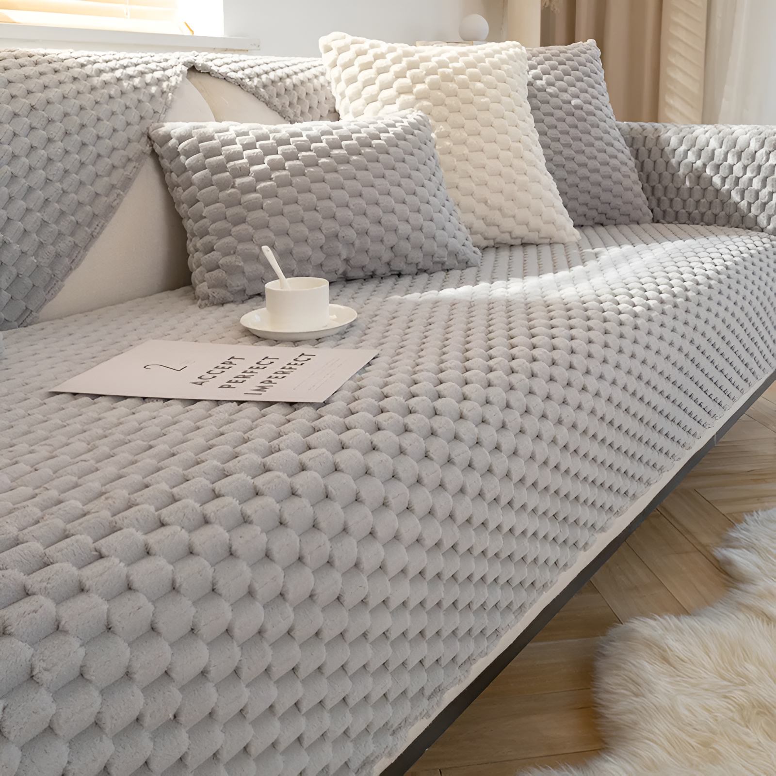 Machine-Washable Plush Sofa Cover