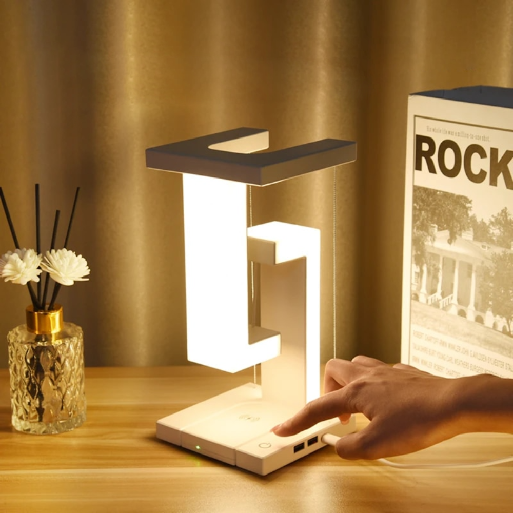 Magnetic Levitating Table Lamp with Wireless Charging – Intelligent LED Light, Modern Design, Durable ABS Plastic